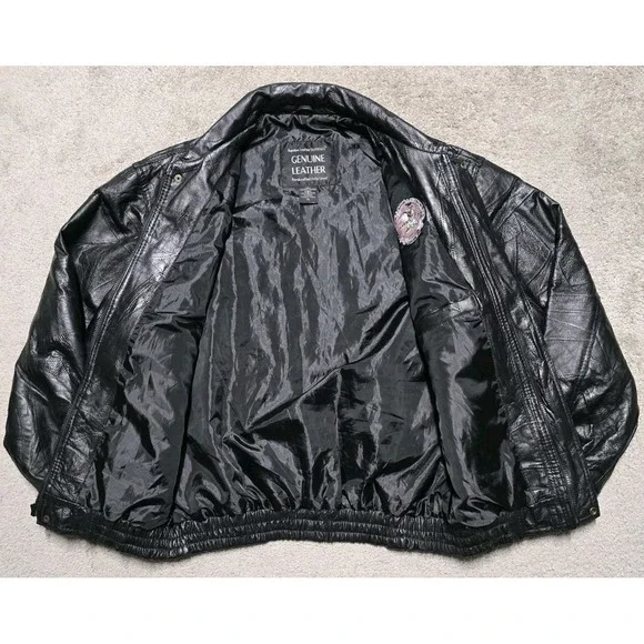 VTG Napoline Leather Outfitters NRA Patchwork Bomber Jacket Coat Leather Mens XL
